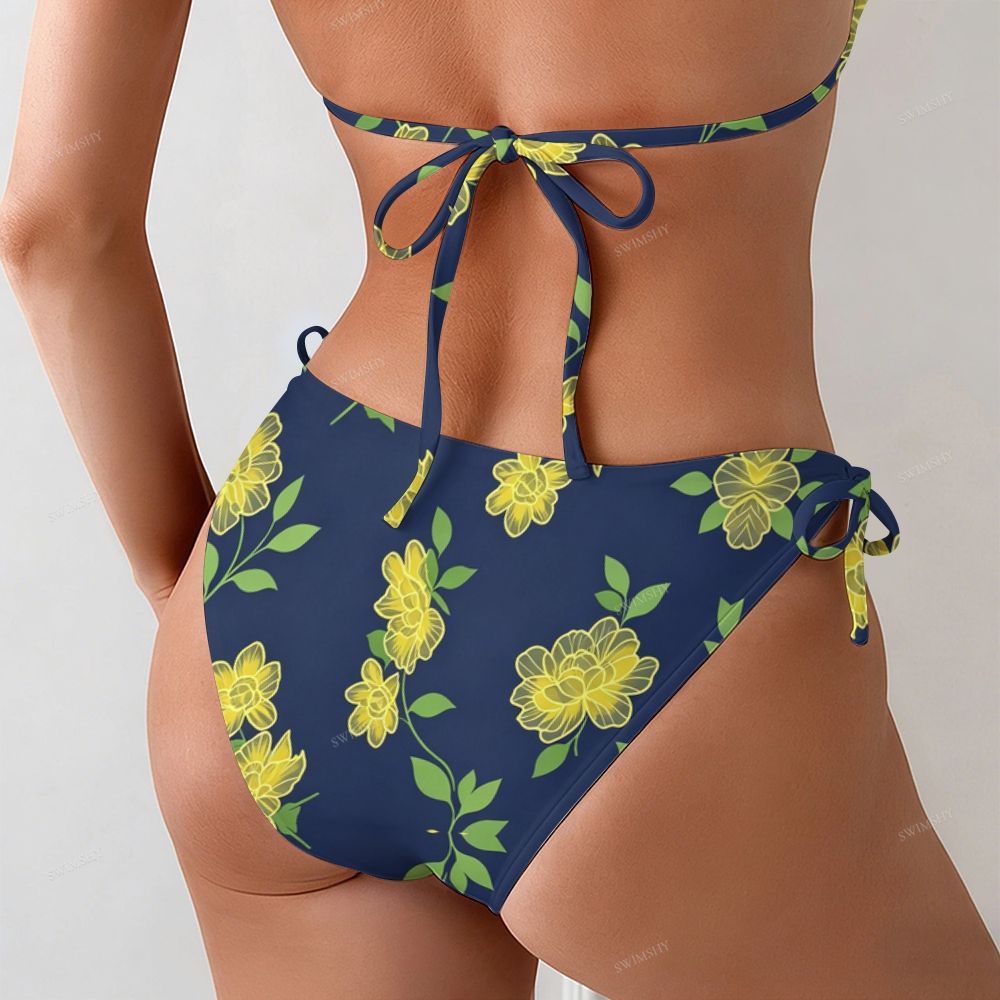 Navy Yellow Floral Print Bikini Set