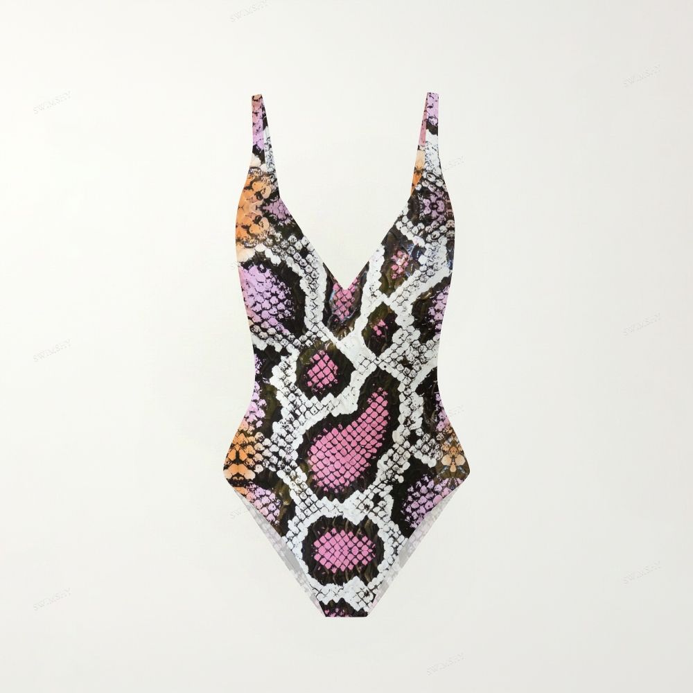 Wild Pink Serpent Print Plunging V-Back One-Piece Swimsuit