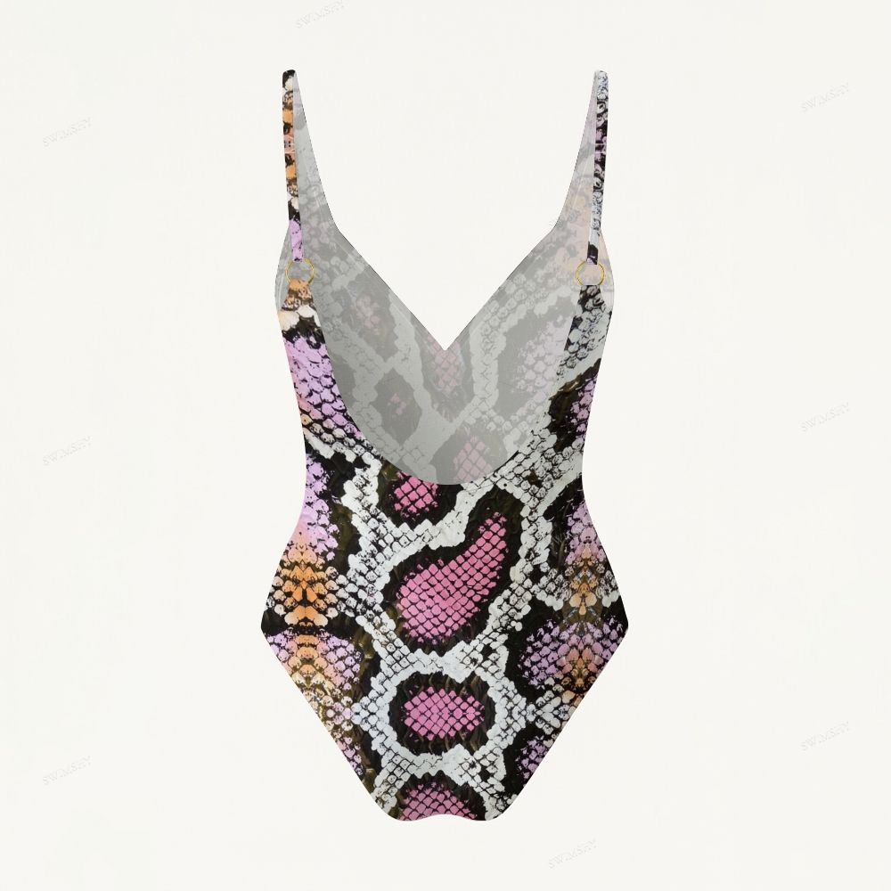 Wild Pink Serpent Print Plunging V-Back One-Piece Swimsuit