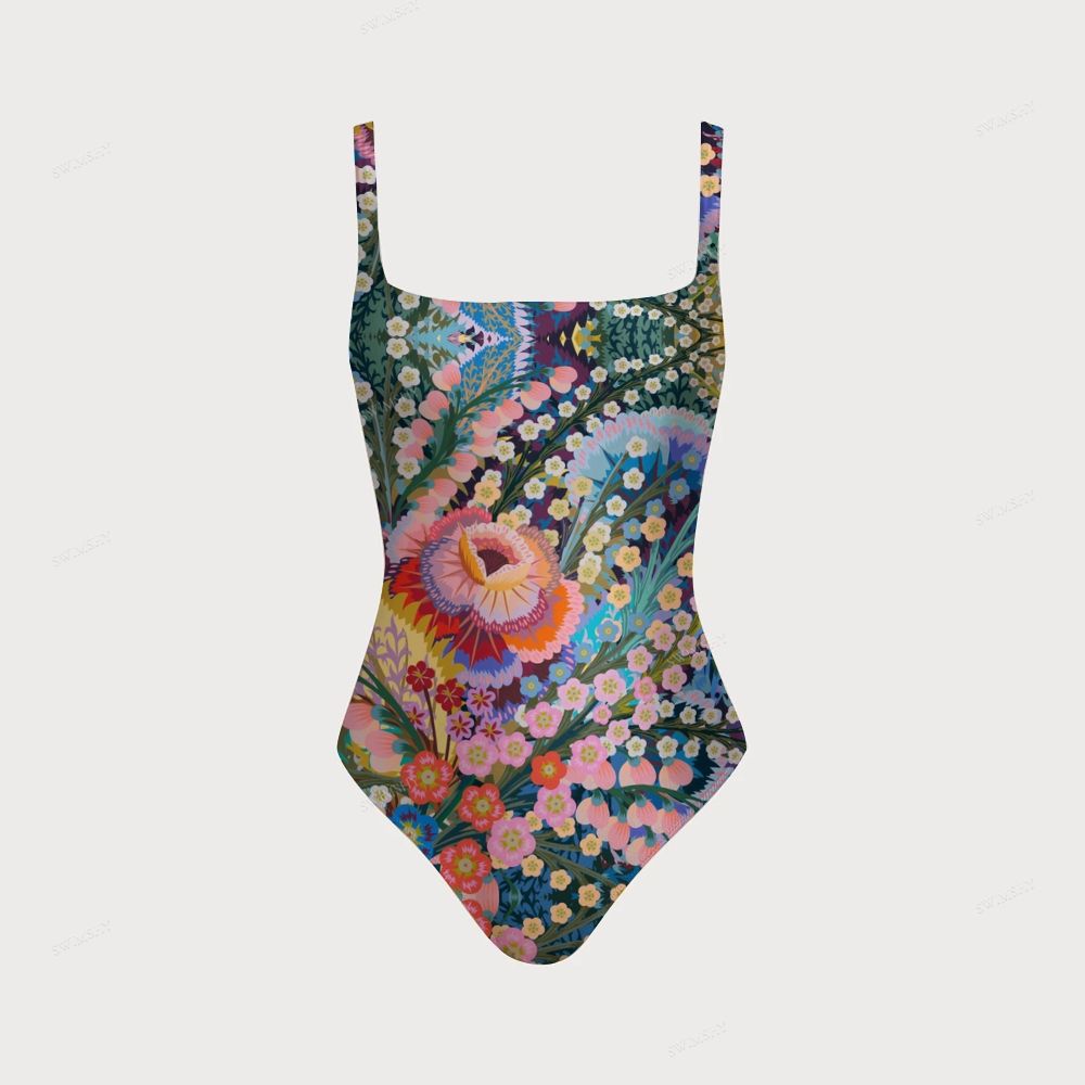 Vibrant Tropical Floral Print Women's One-piece Swimsuit With Back Mesh Knot