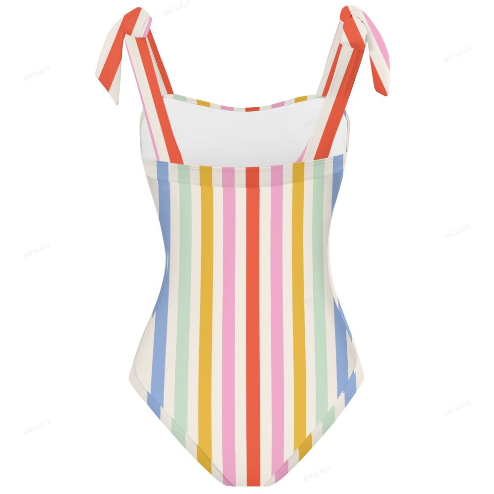Pastel Candy Stripe Bow One-Piece Swimsuit