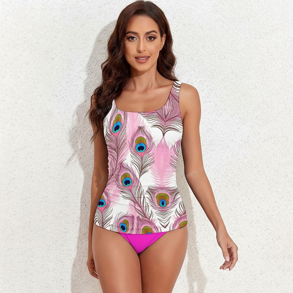 Boho Peacock Print Women's two-piece tankini set