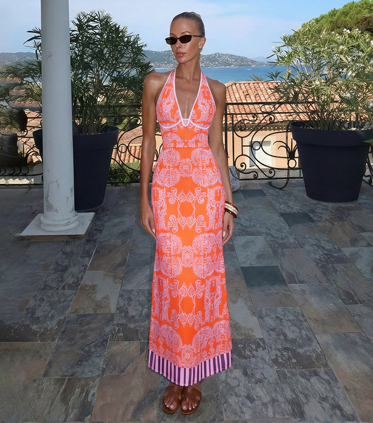 Halter Neck Underwire Tribal Print Swimsuit Sets