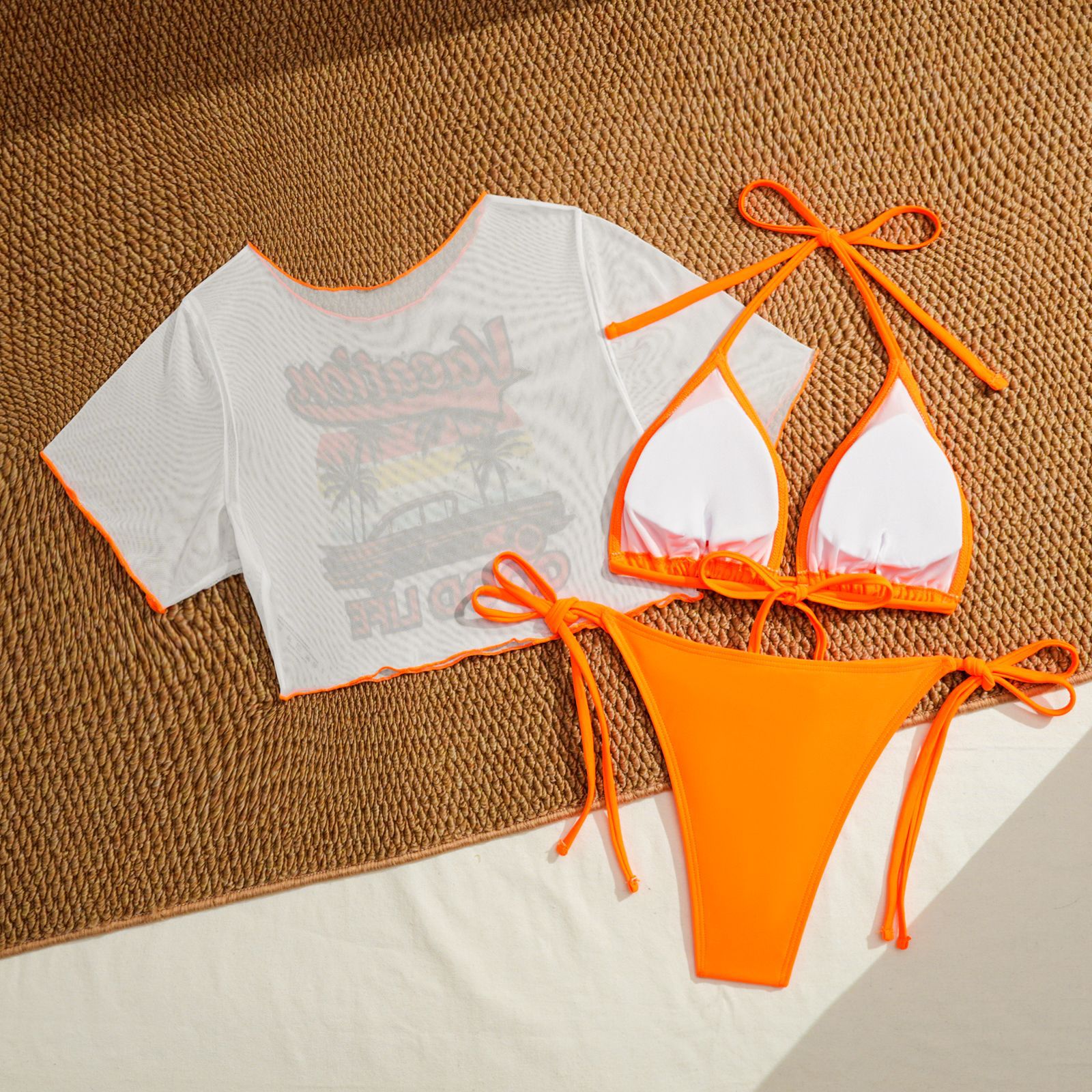 Women's Tropical All-Over Print Bikini 3-Piece Swimsuit Set