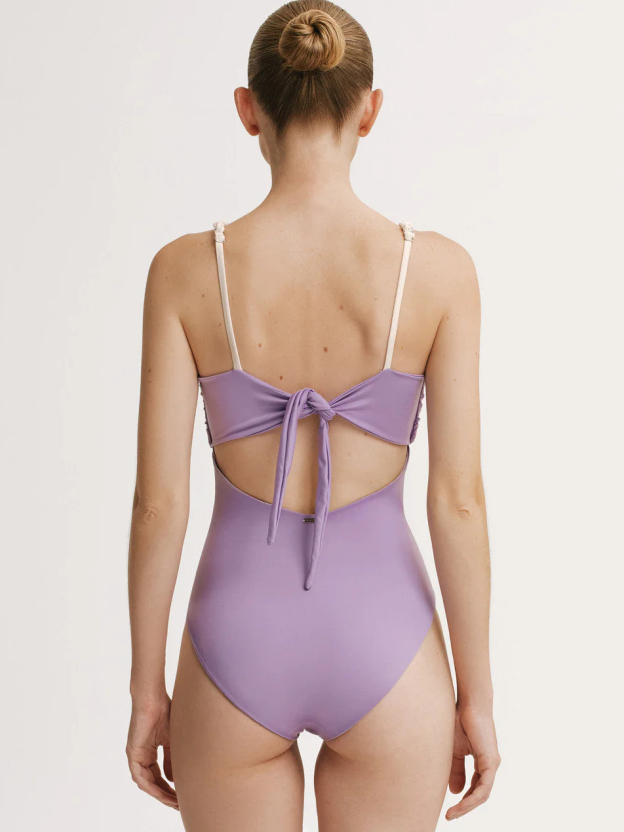Purple Halter Neck Cut-Out One-Piece Swimsuit Set