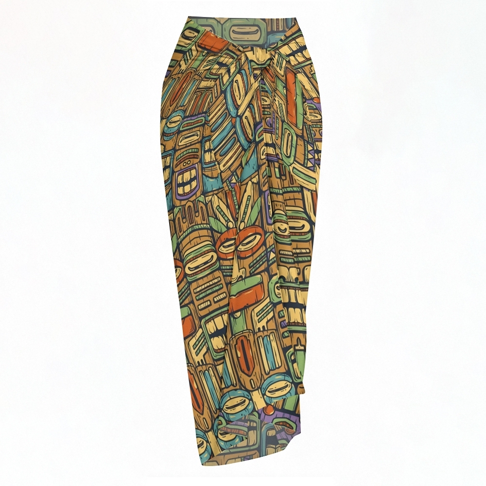 Boho Tribal Print One-Piece Swimsuit with Matching Sarong Skirt