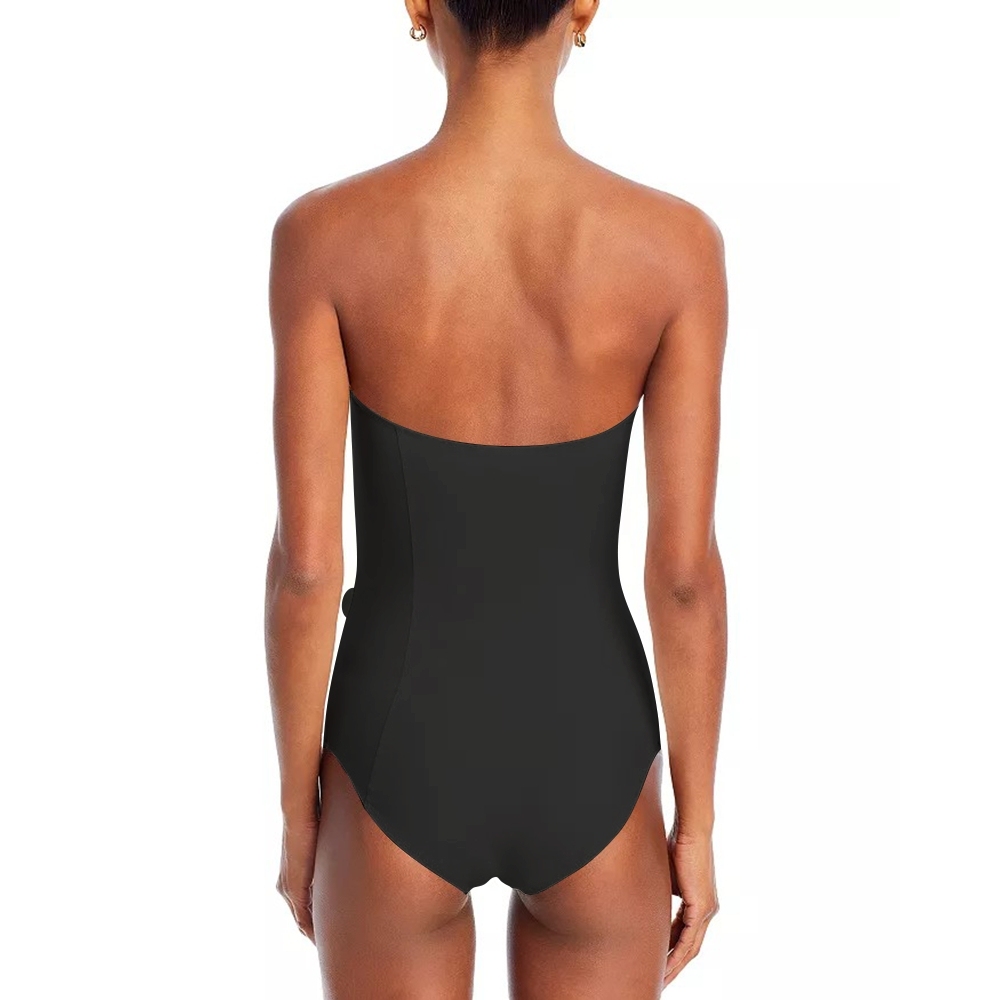 Elegant Solid Color Strapless Ruffle Front One-Piece Swimsuit