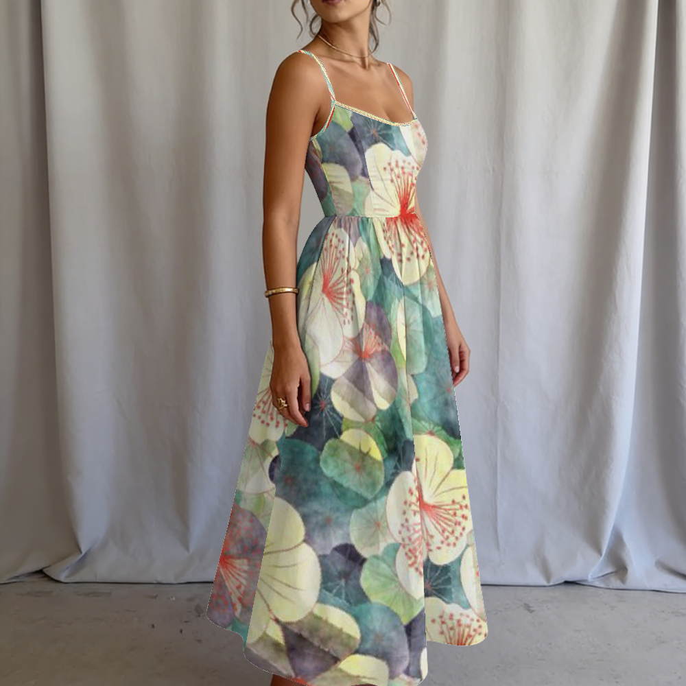 Women's Watercolor Garden Printed Slip Dress