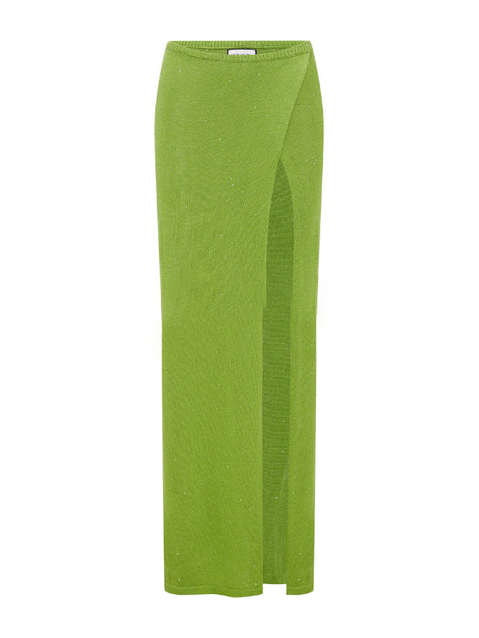 Elegant Bikini Set with High-slit Casual Knitted Cover-up Maxi Skirt