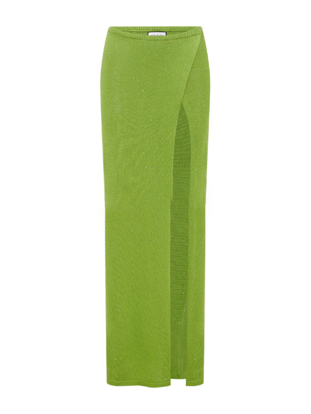 Elegant Bikini Set with High-slit Casual Knitted Cover-up Maxi Skirt