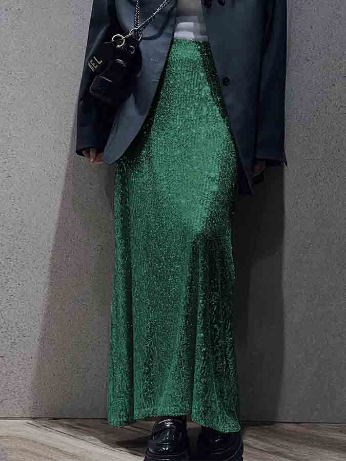 Sequin Stunning Long Sleeves Top and Skirt Sets