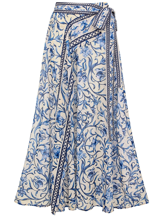 Baroque Floral Metal Ring Back Tie One-Piece with Wrap Skirt