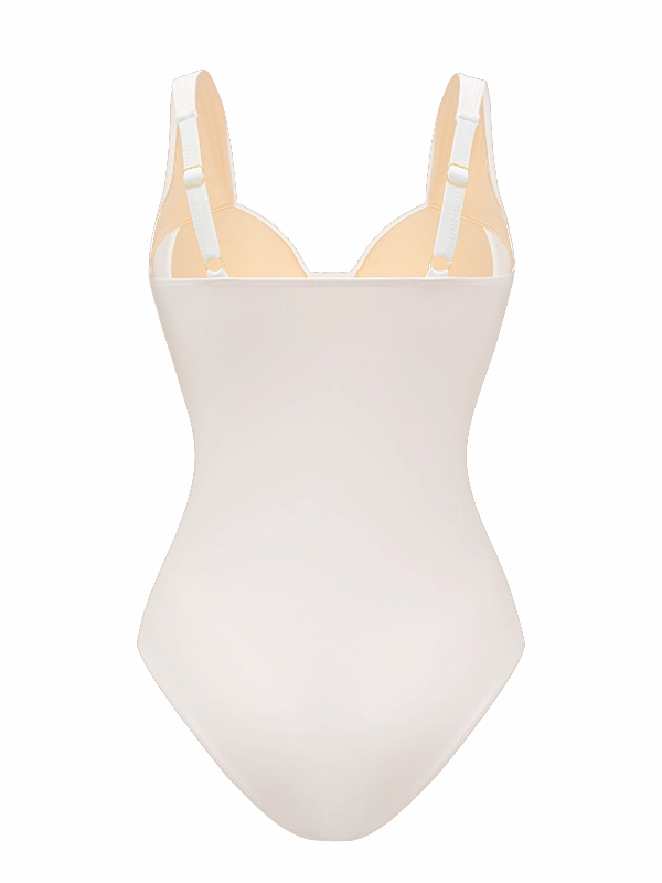 White Geometric Laser Cut Swimsuit with Matching Cover Up Skirt