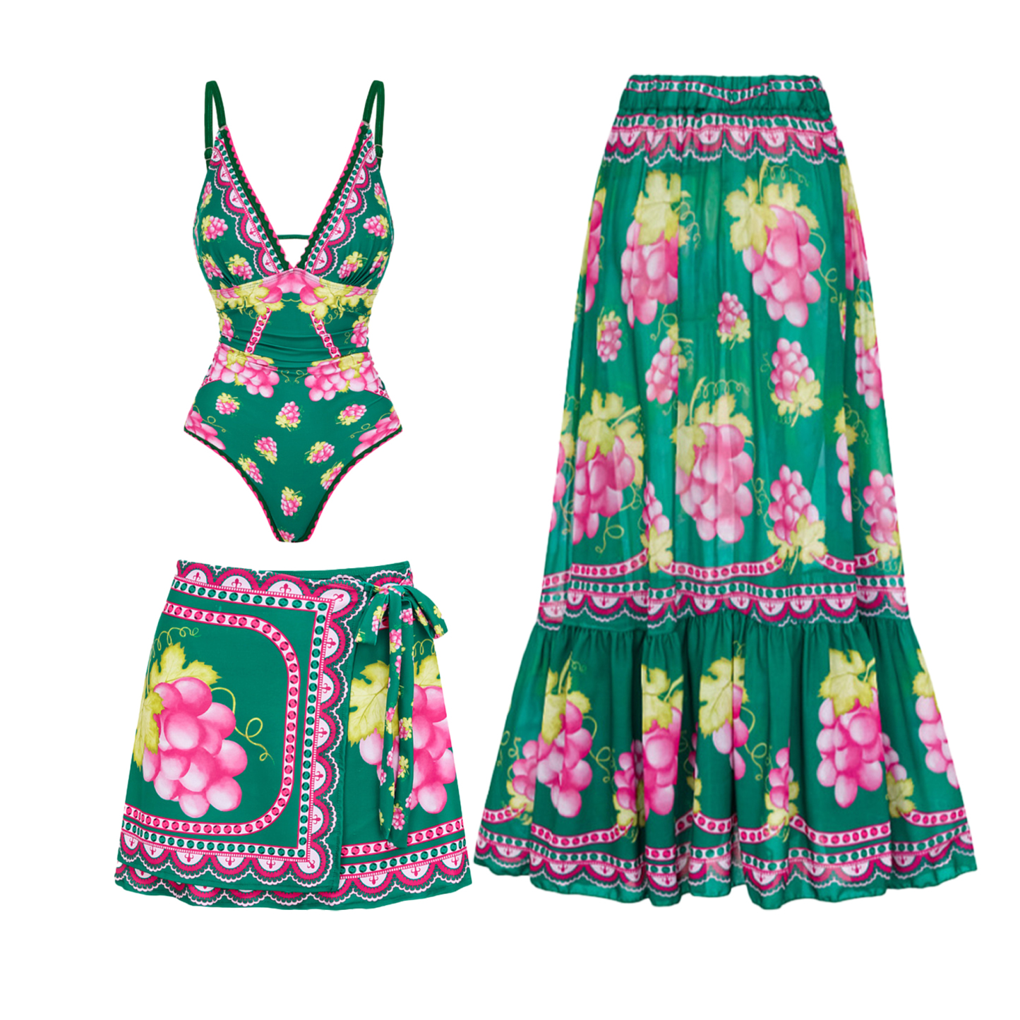 Women's Spaghetti Strap Top with Plunging V-Neck and Vintage Print One