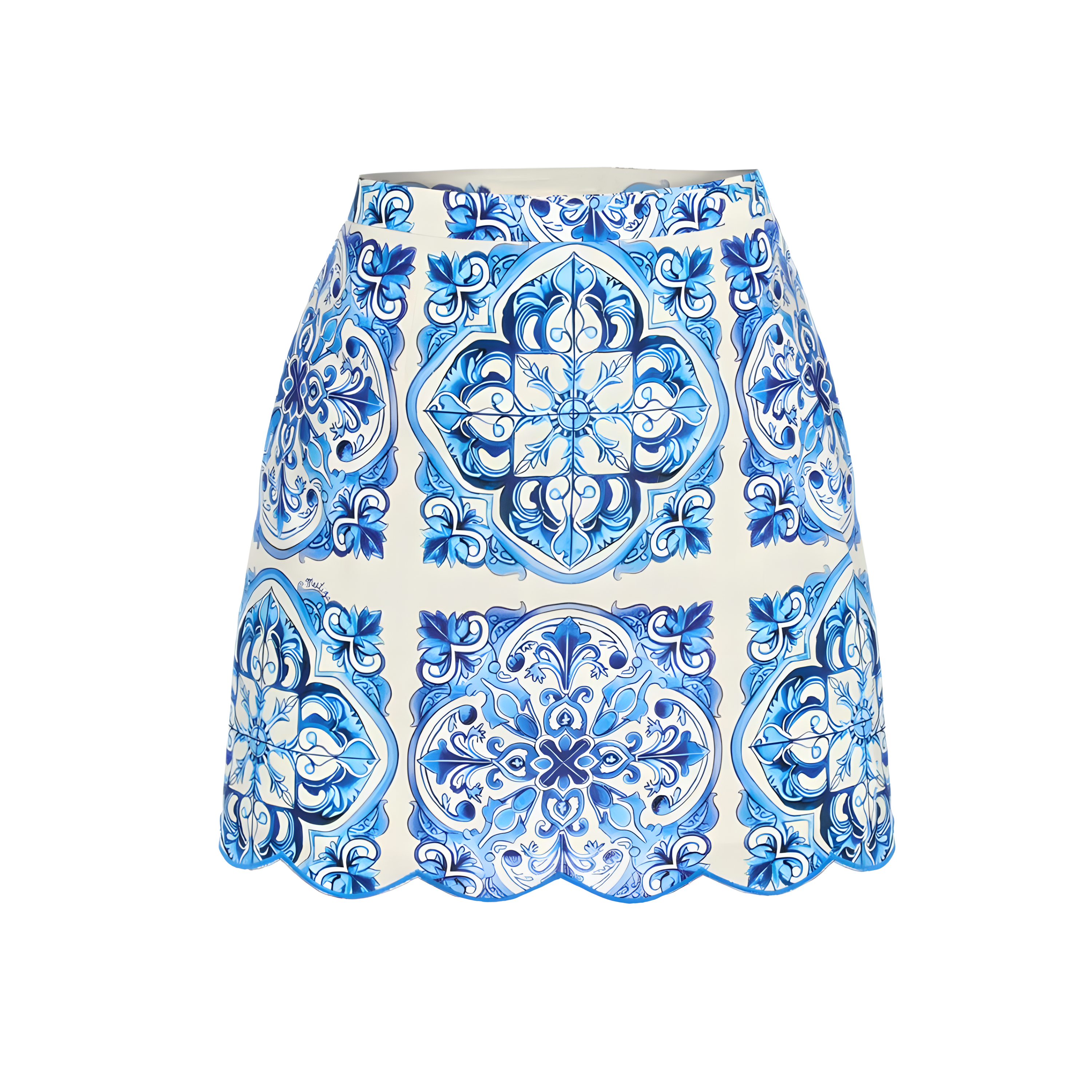 Women's New Blue and White Porcelain Print One-Piece Swimsuit and Skirt