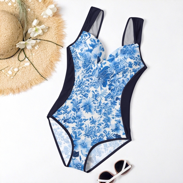 Blossom Print One-Piece Swimsuit Set