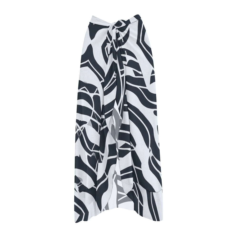 Strapless Asymmetric Ruffle One-Piece Swimsuit with Abstract Wrap Skirt