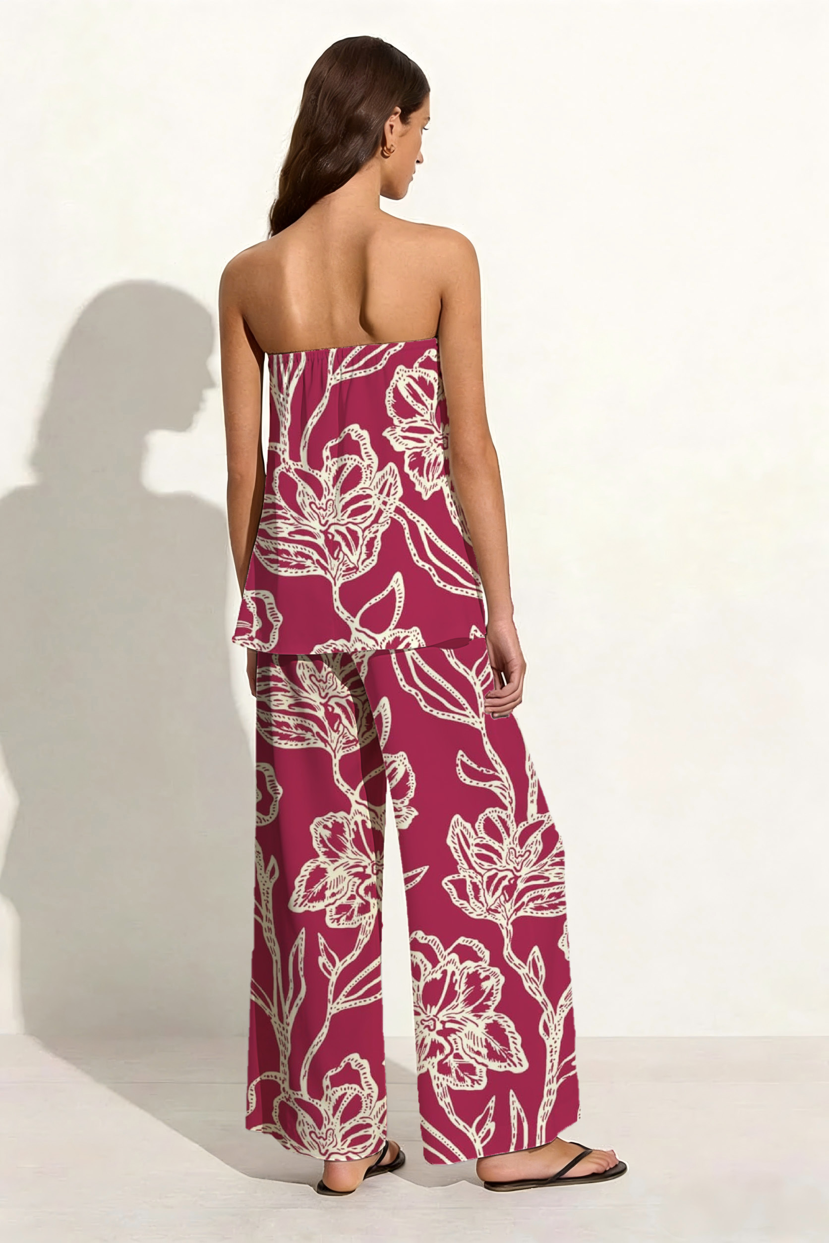 Red Floral Strapless Wide Leg Set