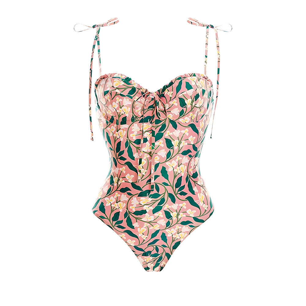 Floral Print One Piece Swimsuit with Wrap Skirt Sarong
