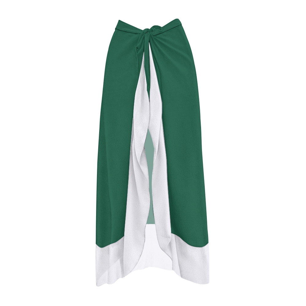 Deep V-Neck Ruffled Sleeve One-Piece Swimsuit and Matching Tie-Waist Wrap Skirt