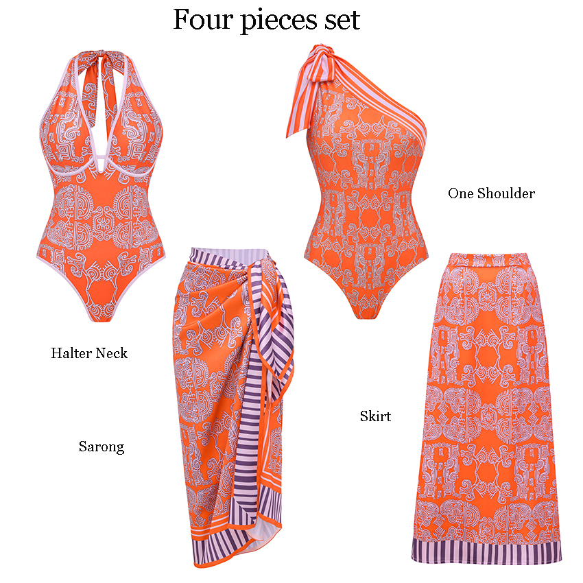 Halter Neck Underwire Tribal Print Swimsuit Sets