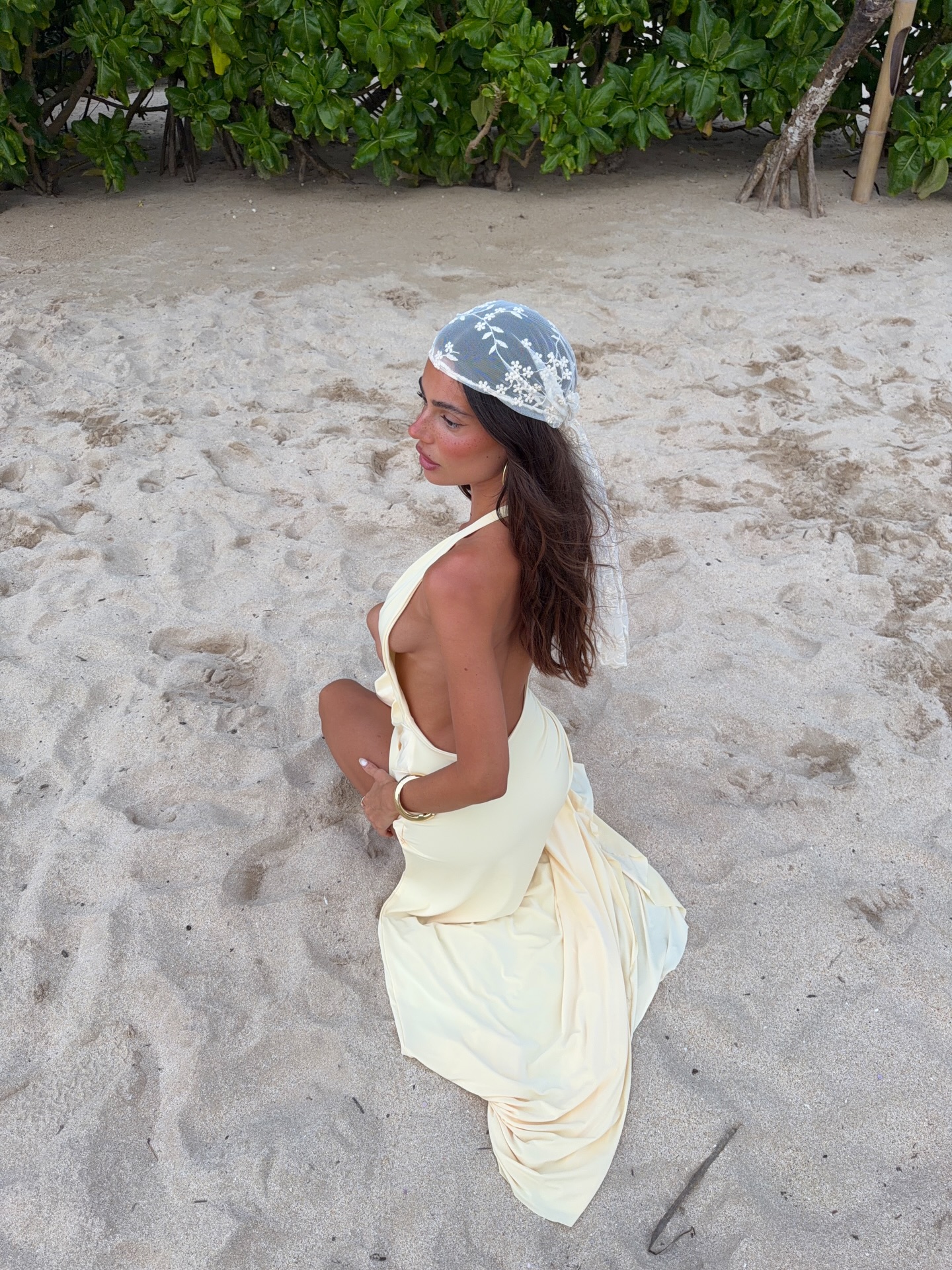 Cream Yellow Halter Twist Cutout One-Piece Dress