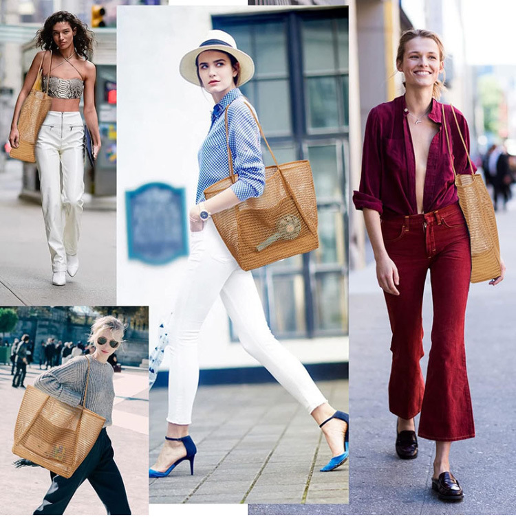 Mesh Beach Tote Bag with Dual Shoulder Straps and Open-Weave Design