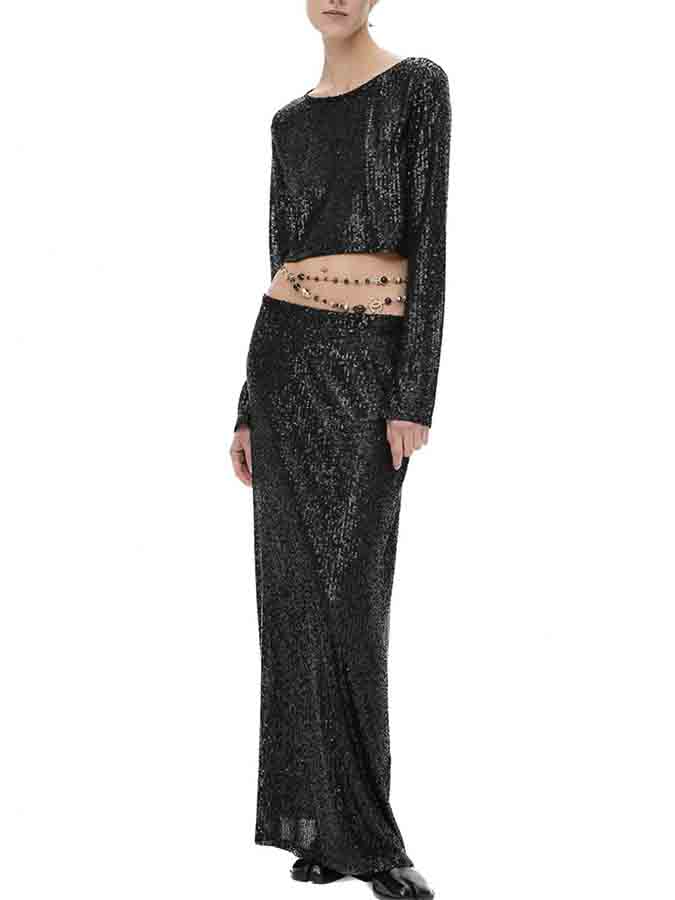 Sequin Stunning Long Sleeves Top and Skirt Sets