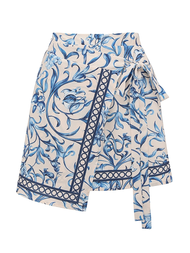 Baroque Floral Metal Ring Back Tie One-Piece with Wrap Skirt