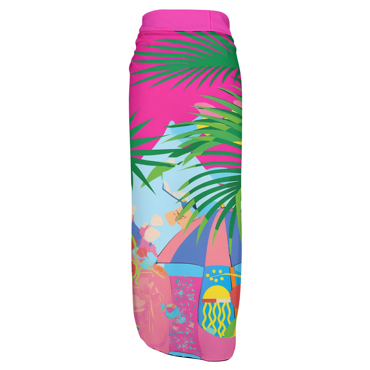 Tropical Print One-Shoulder Ruffle One-Piece Swimsuit with Matching Tie Sarong Skirt