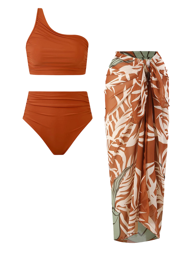 High Waisted Bikini Sets with Cover up Beach Wrap Skirt