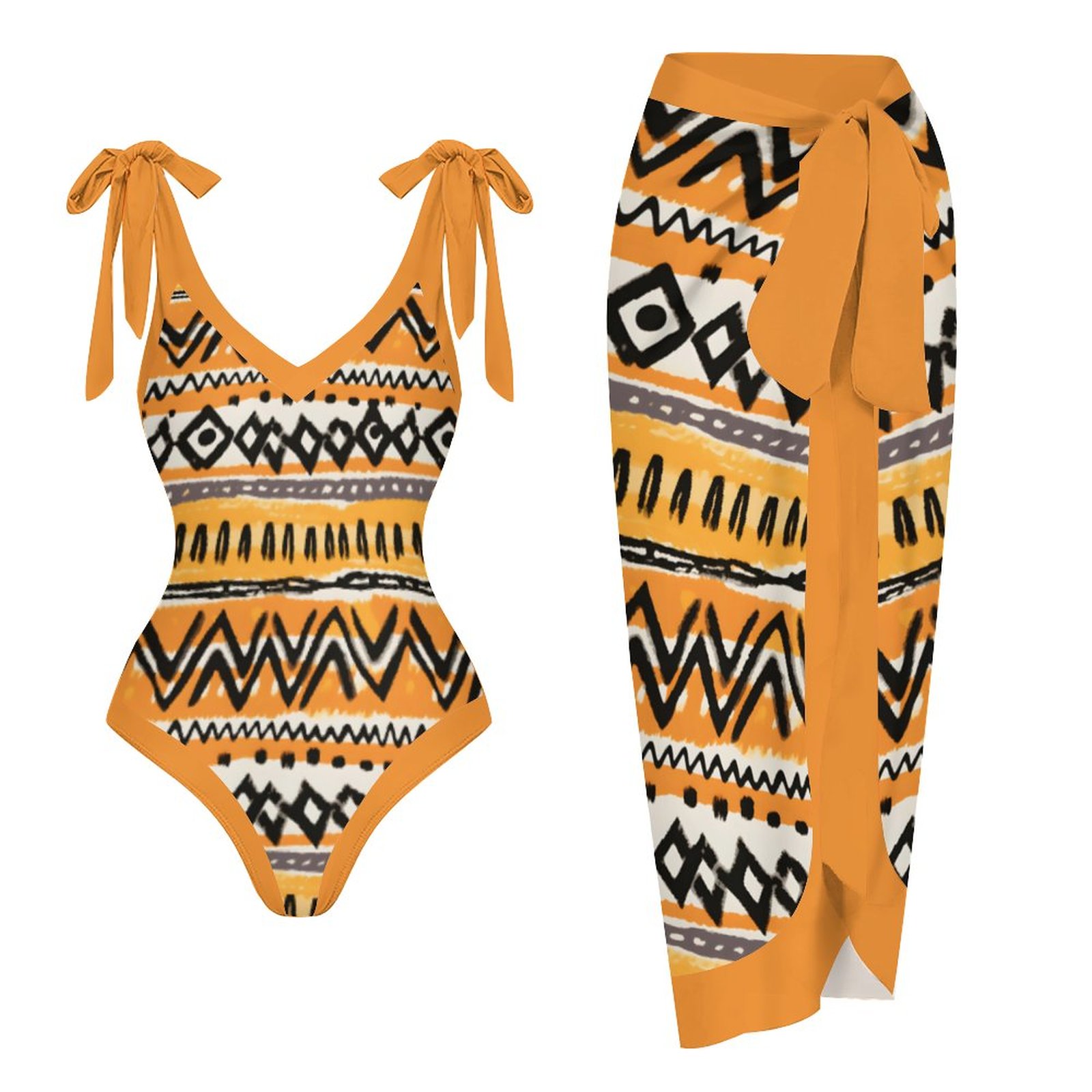 Geometric Printed One Piece Swimsuit And Cover Up