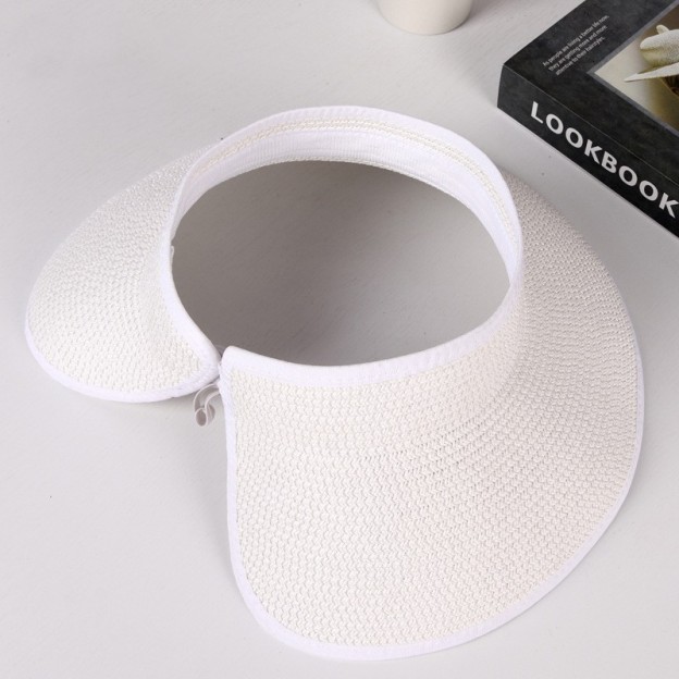 Straw Sun Visor With Wide Brim Open Top and Curved Edge Design Perfect for Beach Vacations