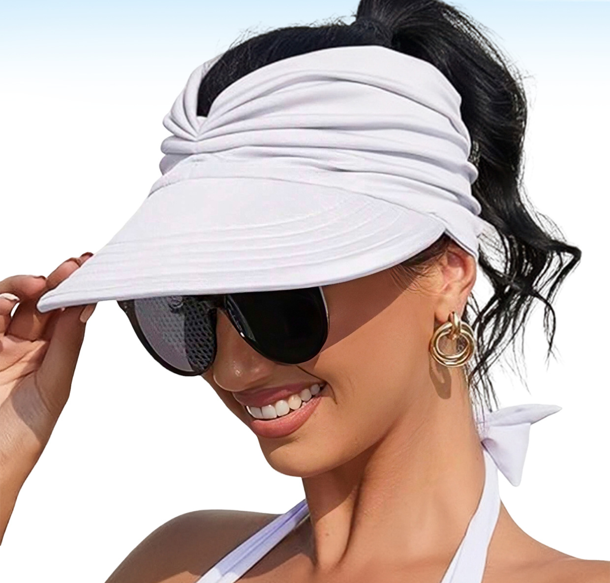 Fabric Sun Visor With Wide Brim Open Top and Solid Color Design Ideal for Beach Styling