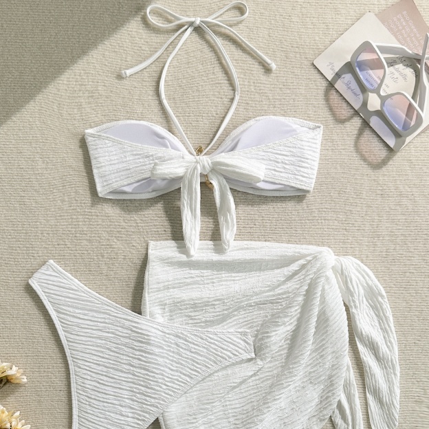 Three-piece Bikini Set with Starfish Accent and Wrap Skirt
