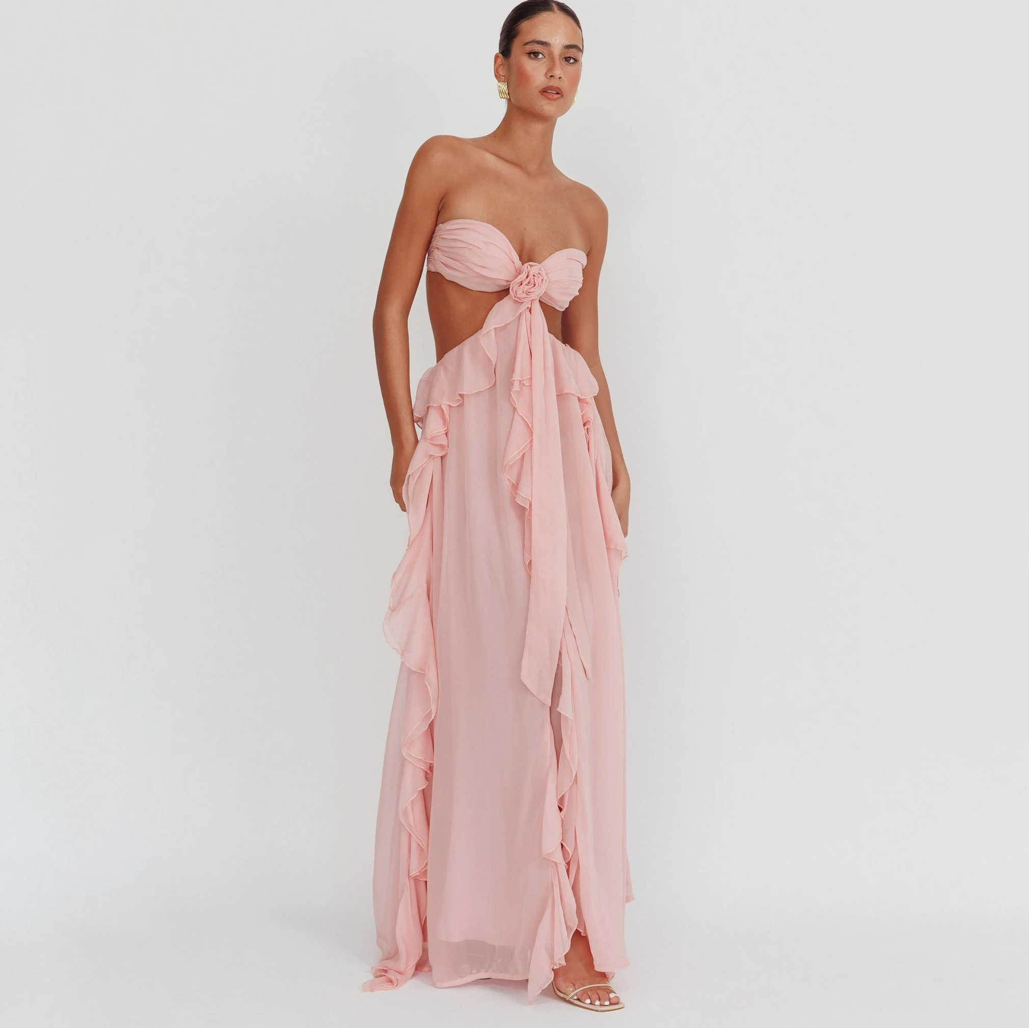 Cut-Out Ruffle Maxi Dress Blush