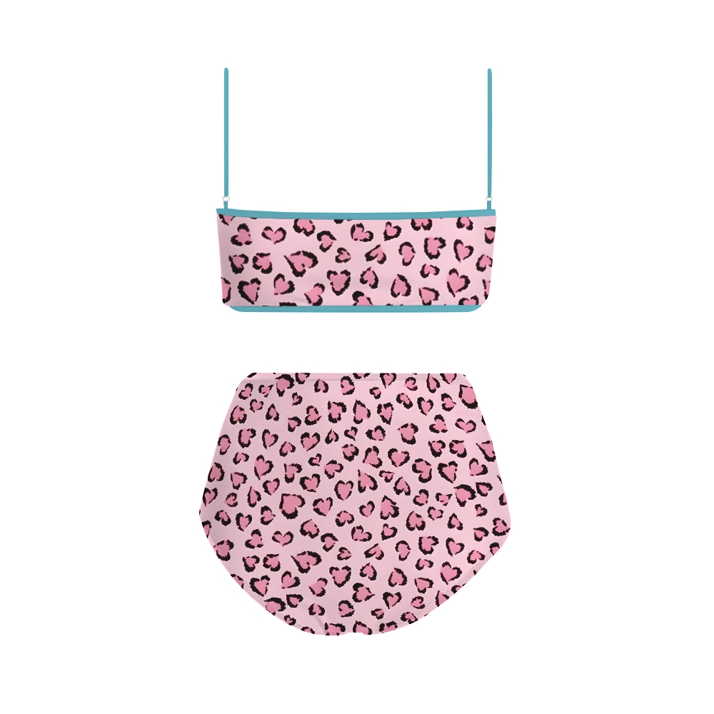 Strappy Wild Pink Leopard Two-Piece Bikini Set with Matching Sarong Skirt