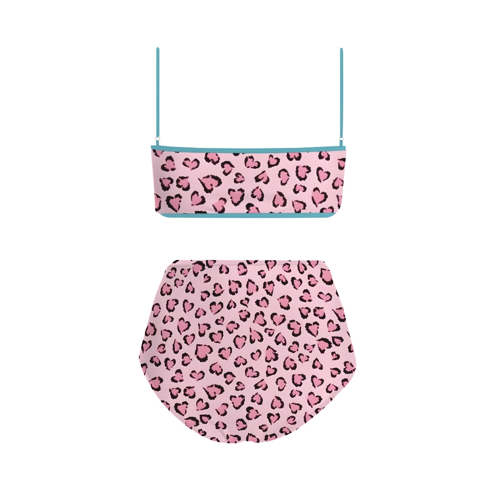 Strappy Wild Pink Leopard Two-Piece Bikini Set with Matching Sarong Skirt