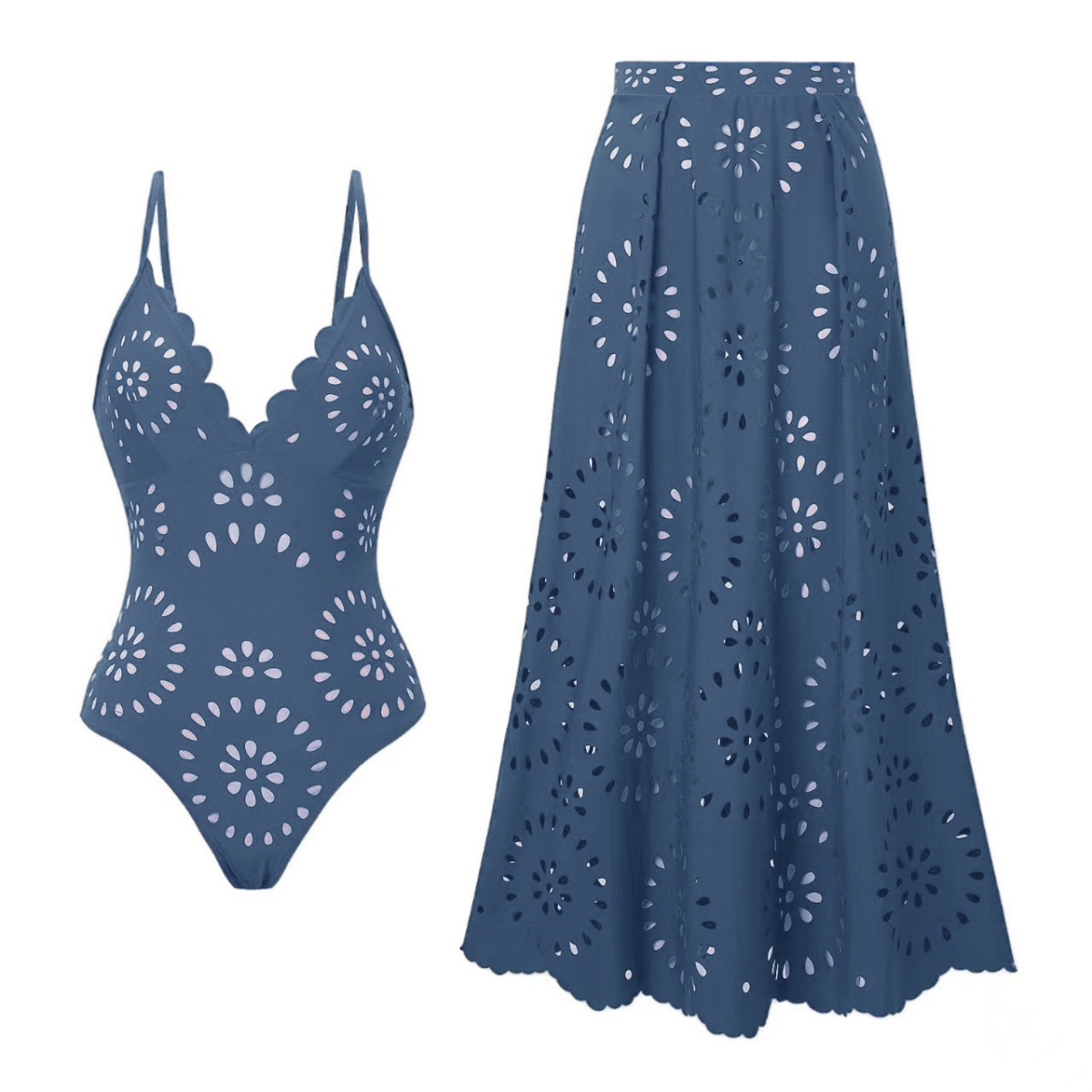 Multi-color Sexy Spaghetti Strap Lace-Up Cutout One-Piece Swimsuit with Matching Long Skirt Cover-Up