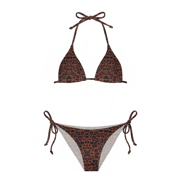 Sexy Backless Leopard Bikini Two-Piece Set with Wrap Skirt