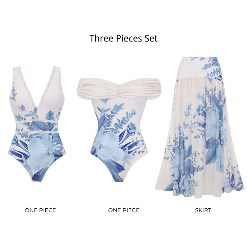 Off Shoulder Blossom Print Swimsuit Set