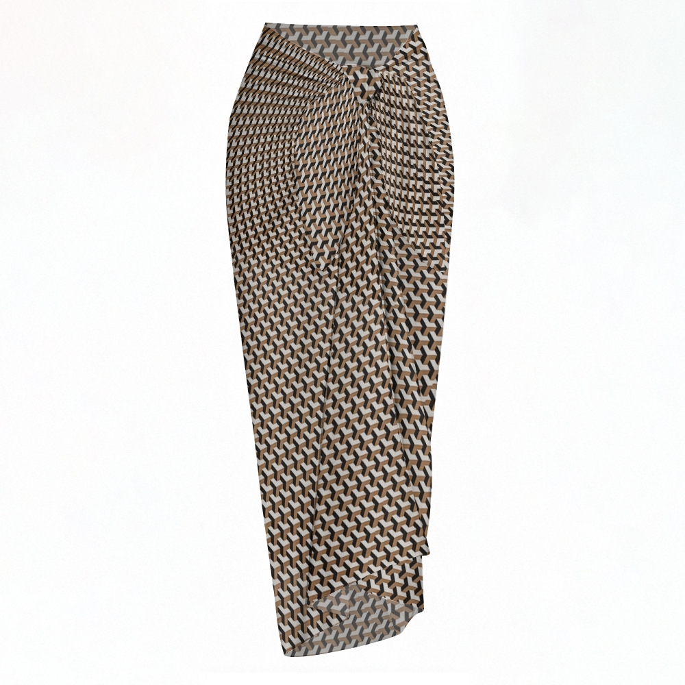 Geometric Print Halter Bikini Set with Side Tie Bottom and Matching Sarong