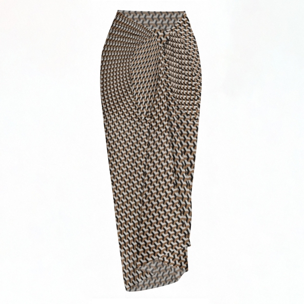 Geometric Print Halter Bikini Set with Side Tie Bottom and Matching Sarong