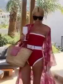 Red Print Bandeau One-Piece with Long Sleeve Cover-Up