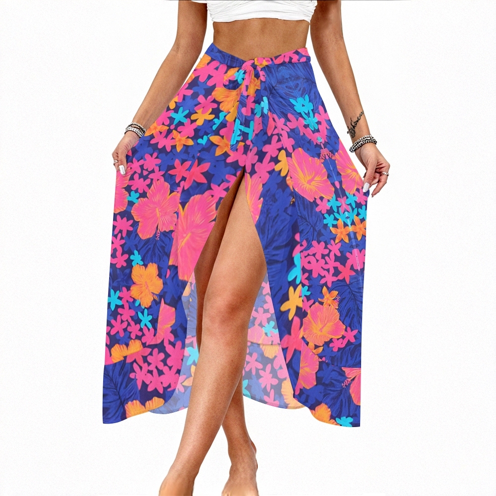 Women's Tropical Hibiscus Print Two-Piece Swimsuit with Skirt