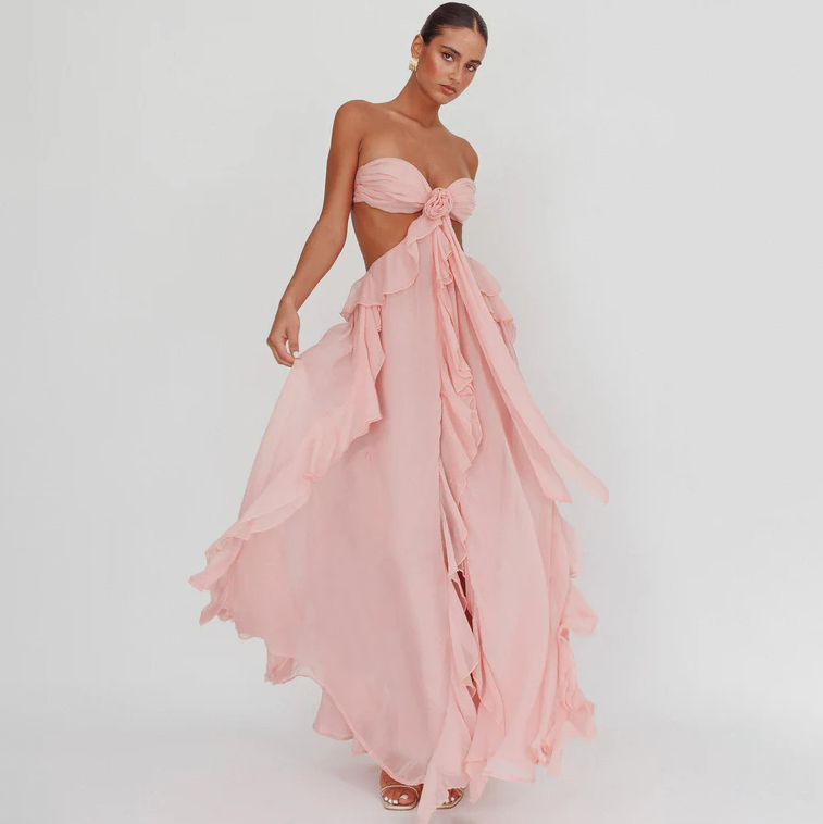 Cut-Out Ruffle Maxi Dress Blush