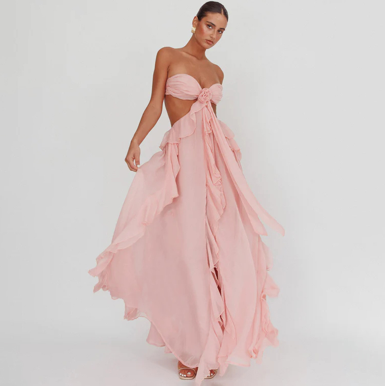 Cut-Out Ruffle Maxi Dress Blush