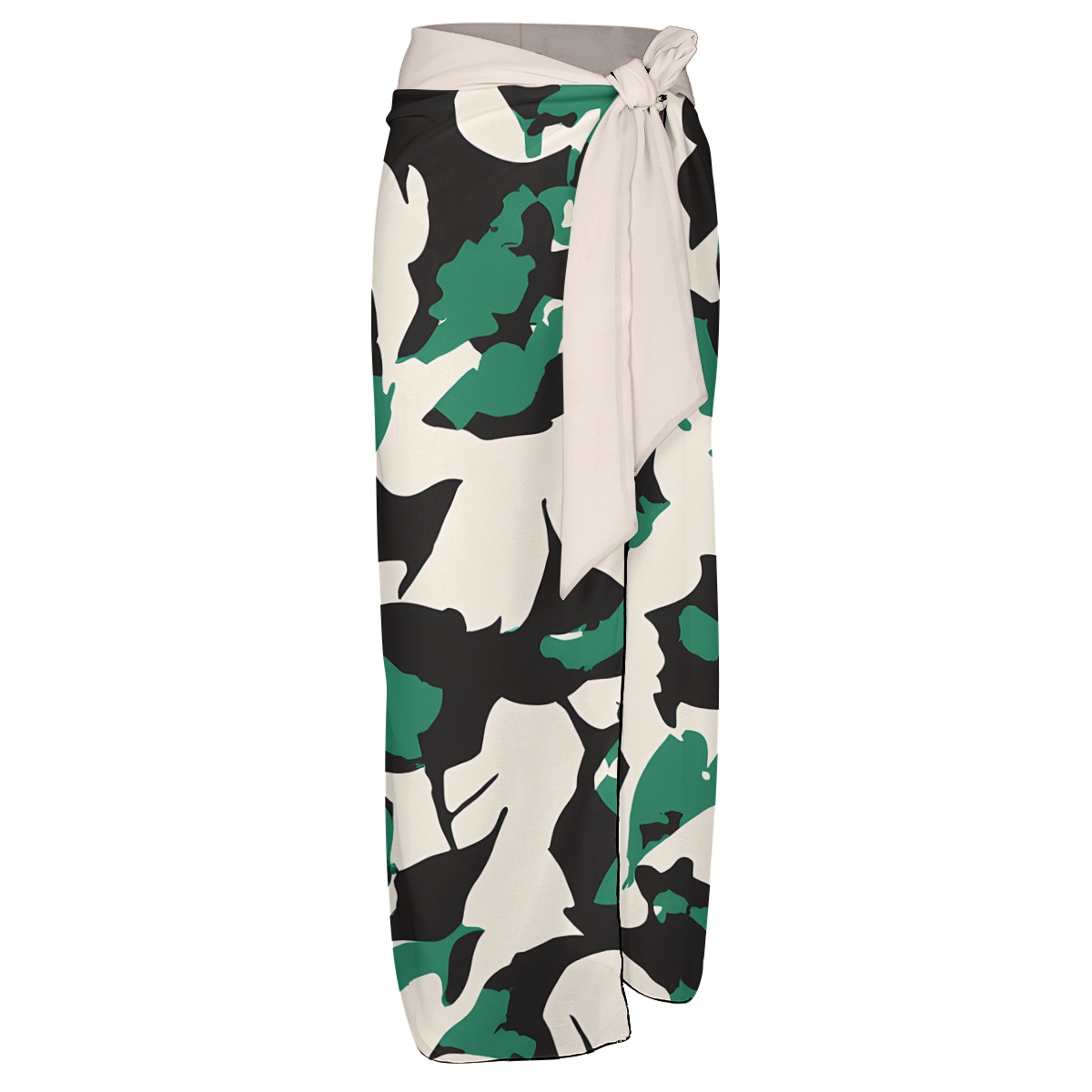 Ruffled Camouflage Print V-Neck One-Piece Swimsuit and Sarong Skirt