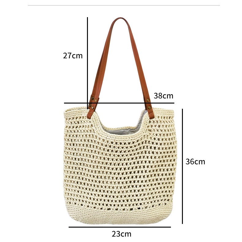 Vacation-Style Woven Large Capacity Tote Shoulder Bag Beach Tote