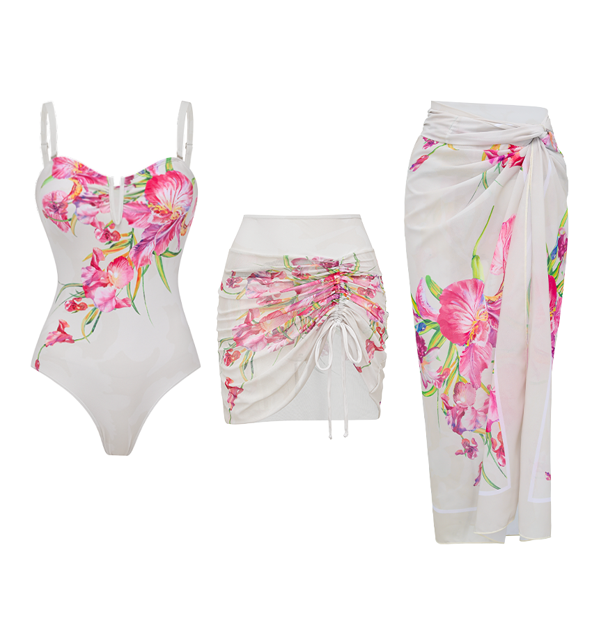 Hot Pink Flower Print Swimsuit Set